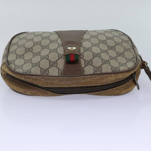 GUCCI GG Supreme Web Sherry Line Clutch Bag PVC Beige Red 89 01 034 Auth ti2044 - Picture 8 of 16